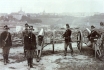 536 - Soldiers by the cannons on the walls of Vyšehrad, with a part of the New Town in the background